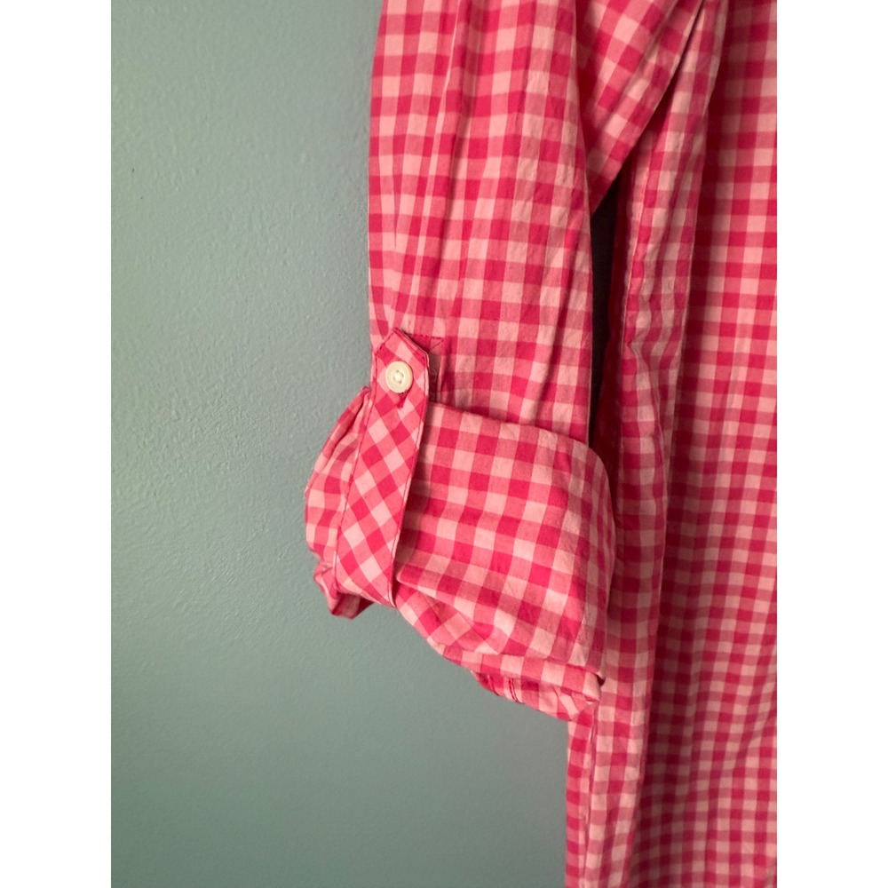 Talbots Pink Gingham Button Up Shirt Long Roll Tab Sleeve 100% Cotton Size Small - Picture 4 of 8